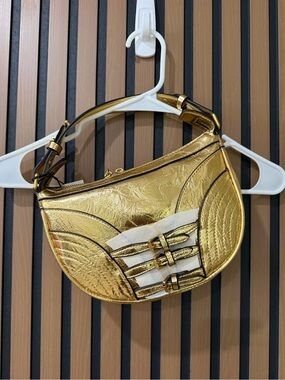 Zara NWT Gold Metallic Shoulder Bag with Buckle Accents